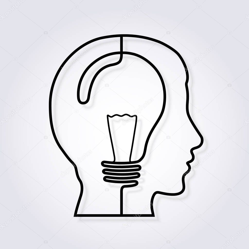 Idea concept. One line forming a head with lightbulb. Vector.