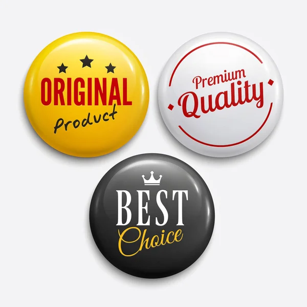 Set of advertising glossy badges. Product promotions. Premium quality, original product, best choice. Vector. — Stock Vector