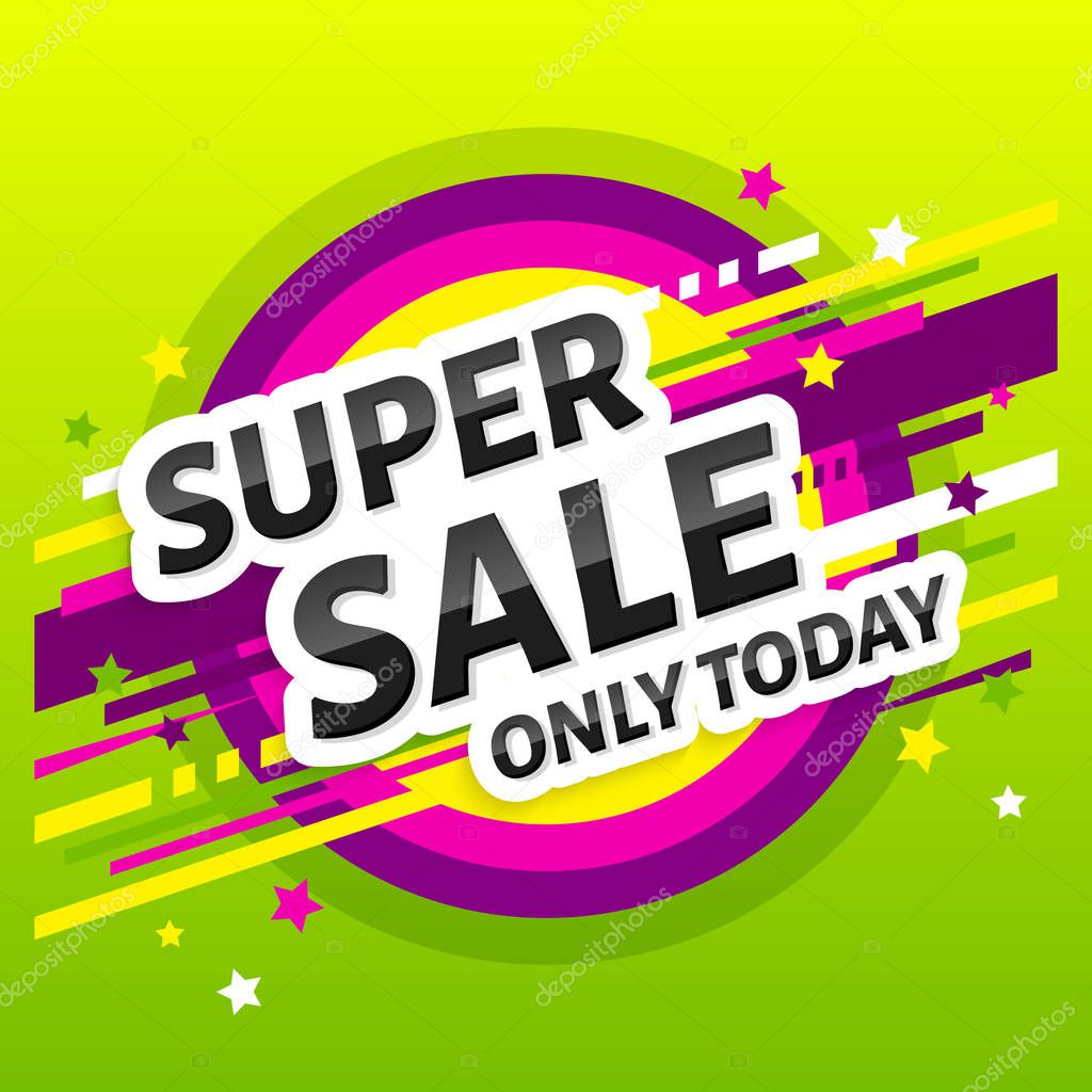 Super sale poster, banner. Design template. Sale and discounts. Product promotion. Vector.