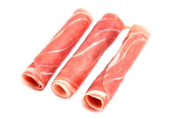 Bacon rolt op wit — Stockfoto