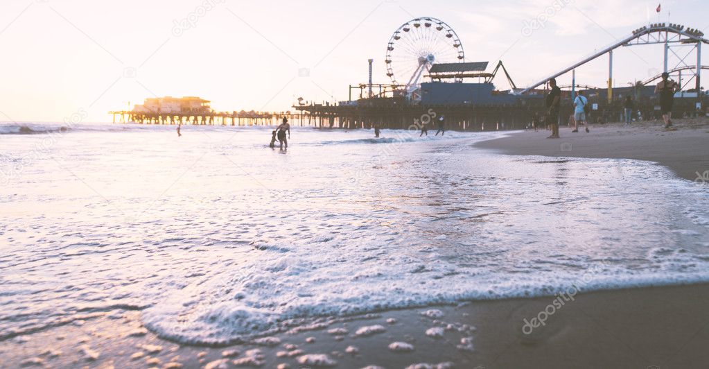 Santa Monica beach at sunset
