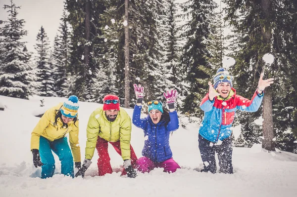 Esquiadores se divertindo na neve — Fotografia de Stock