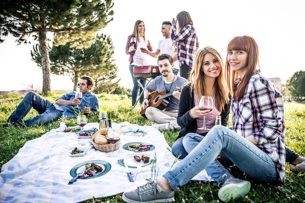 Amigos se divertindo no piquenique — Fotografia de Stock