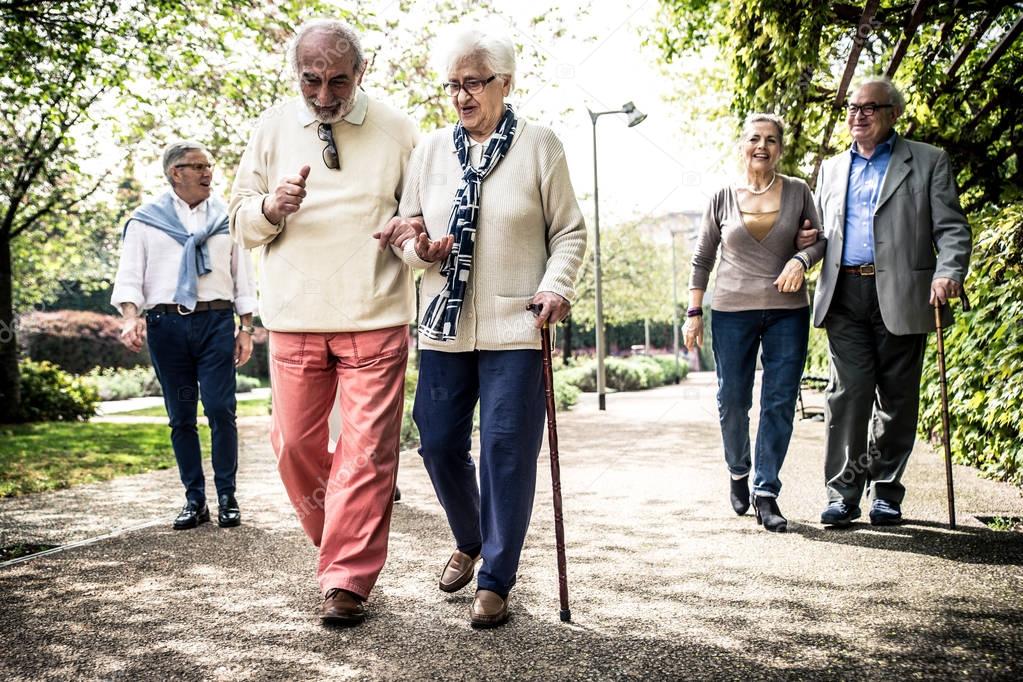 Seniors spending time at park