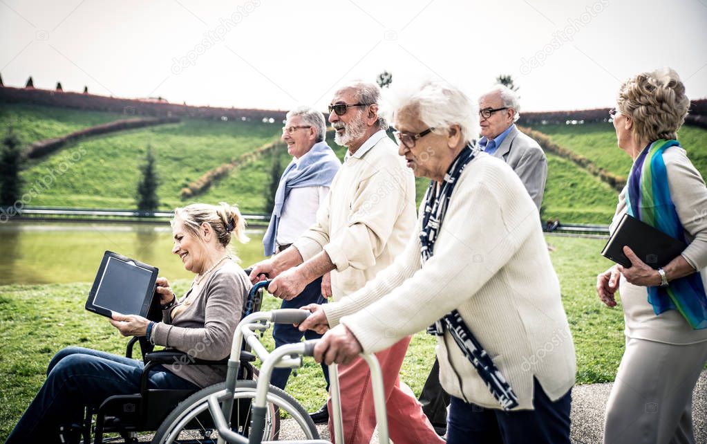 Seniors spending time at park