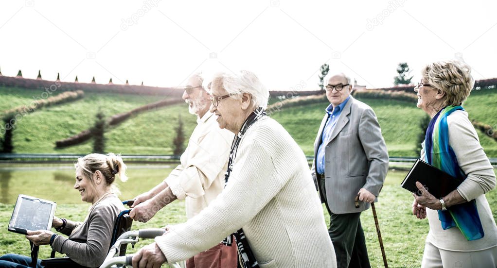 Seniors spending time at park