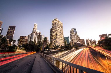 Los angeles downtown at sunset clipart