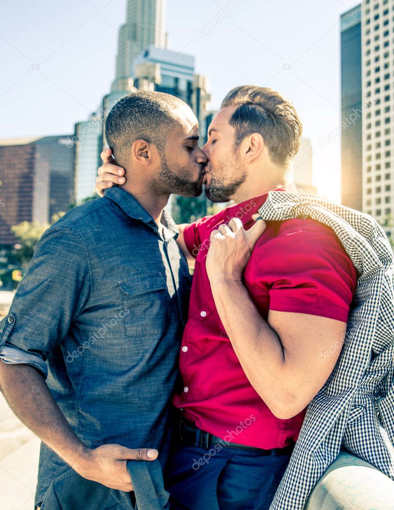 Homosexual couple at romantic date 