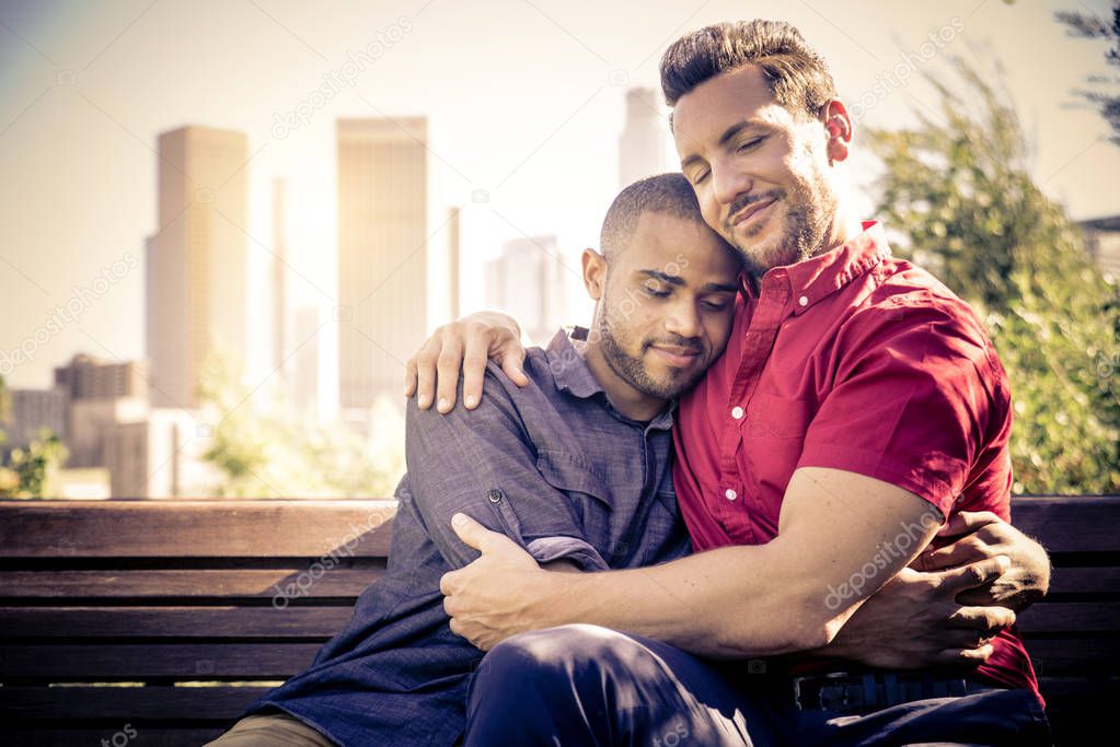 Homosexual couple at romantic date