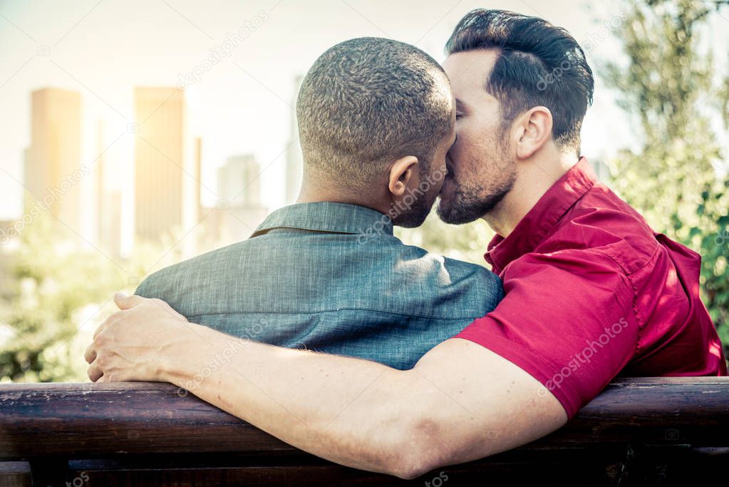 Homosexual couple at romantic date