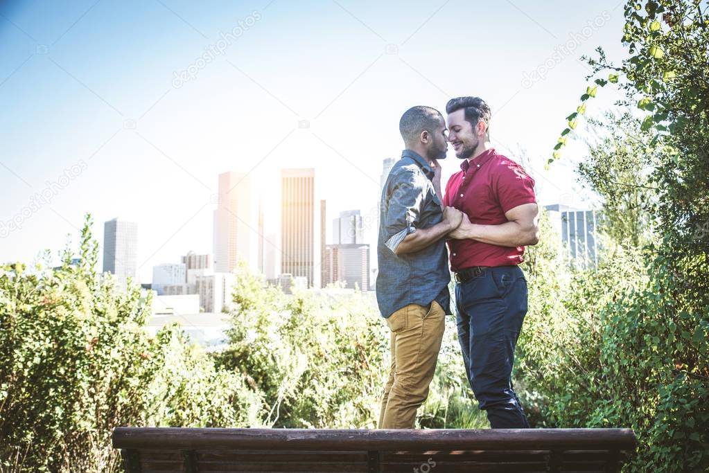 Homosexual couple at romantic date