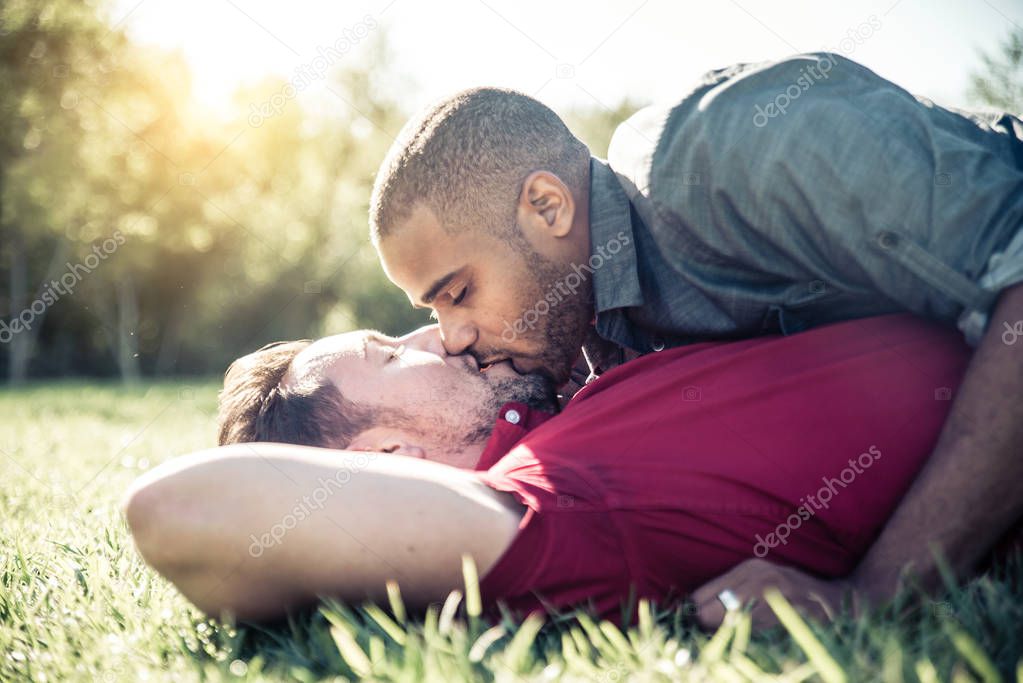 Homosexual couple at romantic date
