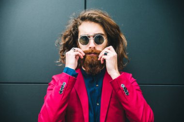 Hipster man in red suit  clipart