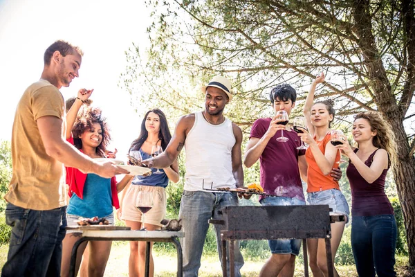 Groep vrienden maken barbecue — Stockfoto