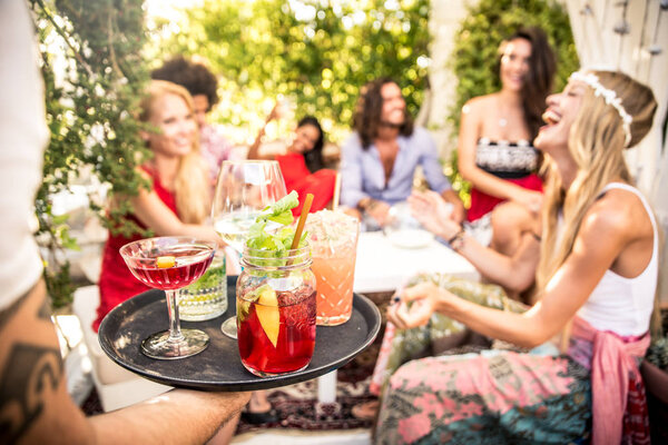 Friends in lounge bar