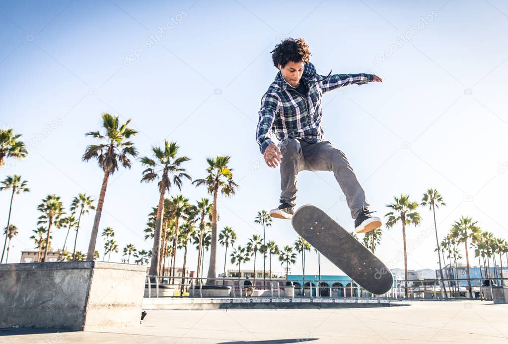 Skateboarder in action outdoors