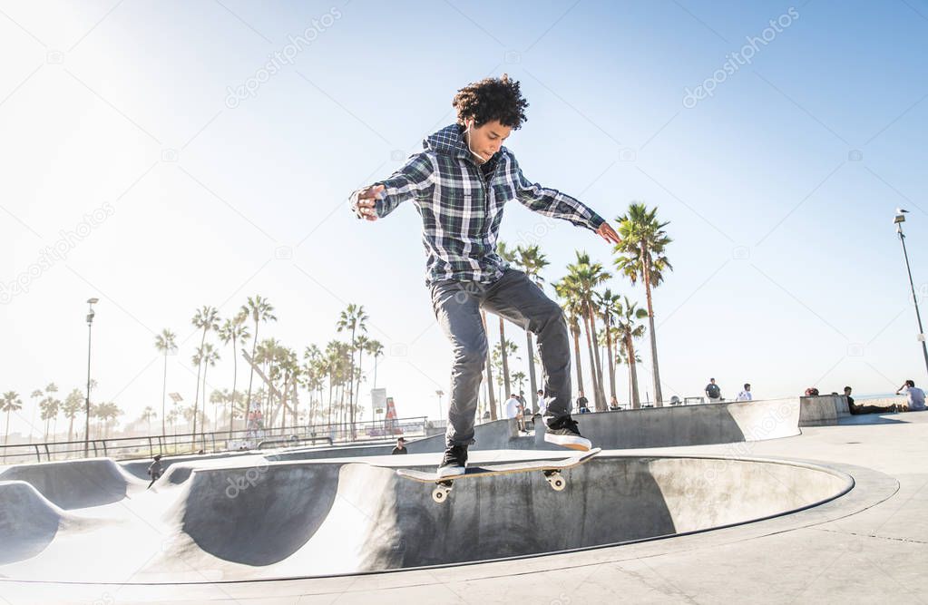 Skateboarder in action outdoors