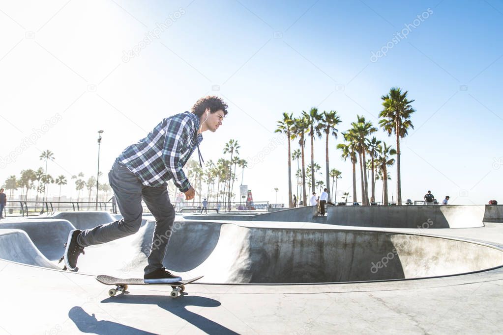 Skateboarder in action outdoors