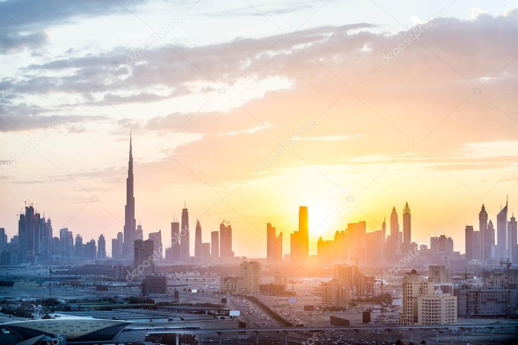 Dubai skyline at sunset