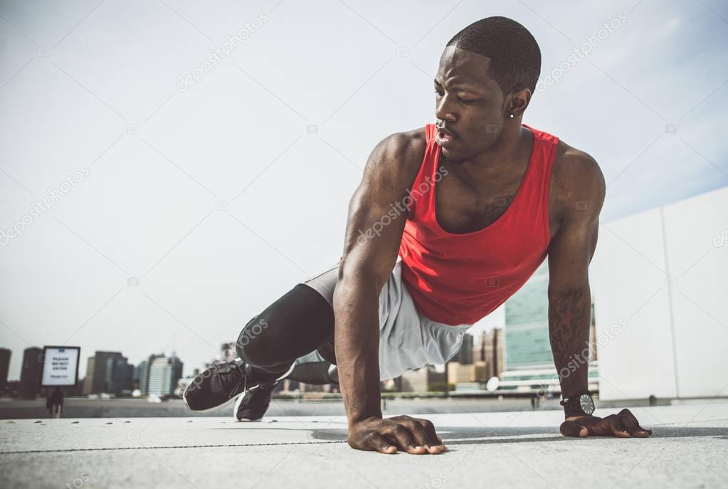 Runner making exercises 