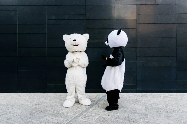 Panda ve ayıcık şehir etrafında eğleniyor — Stok fotoğraf