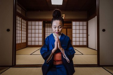 Bir geleneksel Japon ev güzel Japon kadın