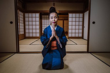 Bir geleneksel Japon ev güzel Japon kadın