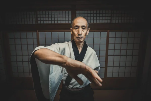 Senior martial art master in his dojo — Stock Photo, Image