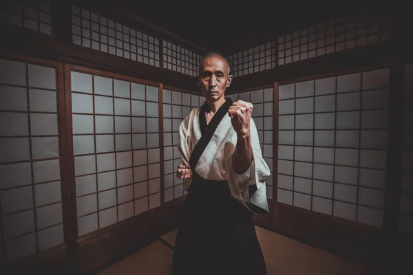 Maestro superior de arte marcial en su dojo — Foto de Stock