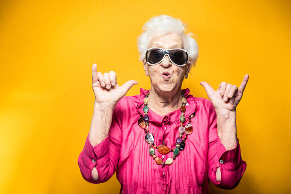 Grandmother portrait set in the studio. Concepts about seniority