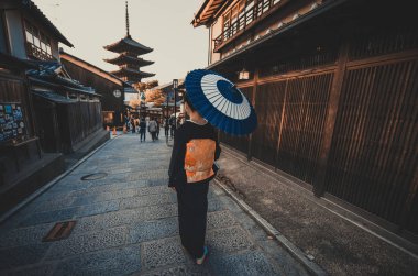 Köyde yürüyüş güzel Japon kadın kıdemli. Tipik 