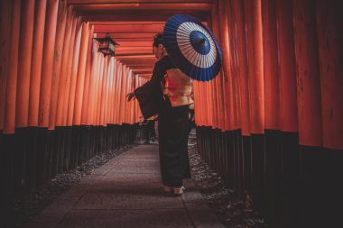Güzel Japon kadın fushimi Inari shr yürüyüş kıdemli