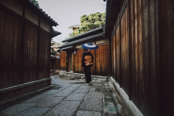 Όμορφο ιαπωνικό γυναίκα ανώτερος περπάτημα στο χωριό. Τυπική — Φωτογραφία Αρχείου