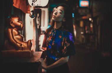 Güzel Asyalı Japon kız sokak Portreler