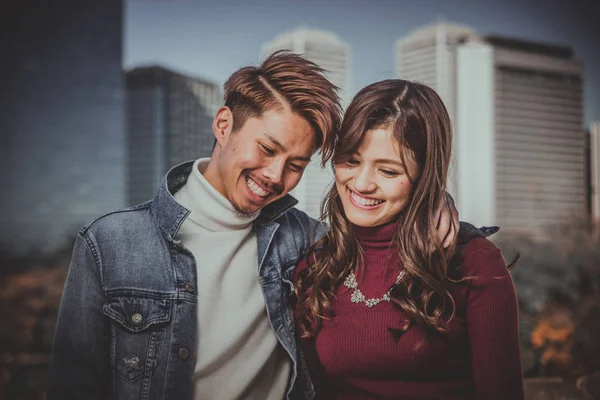 Happy couple spending time together in Osaka — Stock Photo, Image