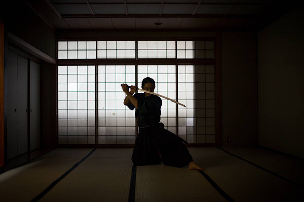 Samurai training in a traditional dojo in Tokyo — Stock Photo, Image
