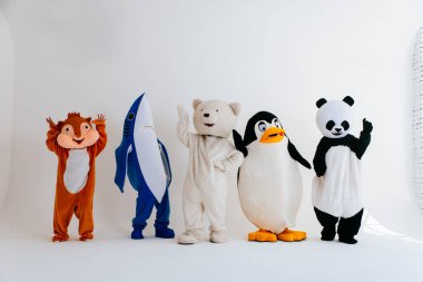 Bir grup hayvan maskotu parti yapıyor.
