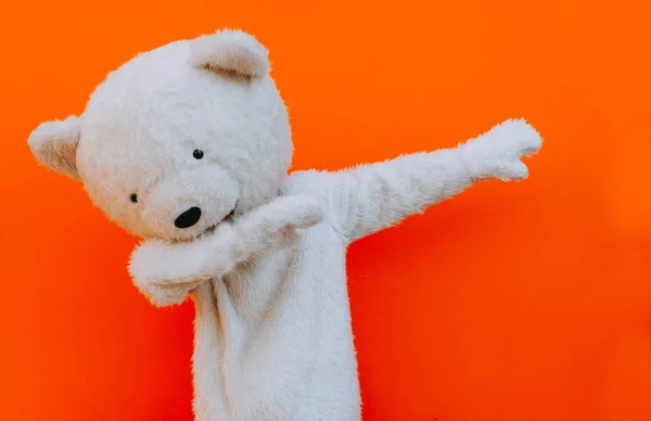 Eisbär-Charakter mit einer Botschaft für die Menschheit, über globale w — Stockfoto