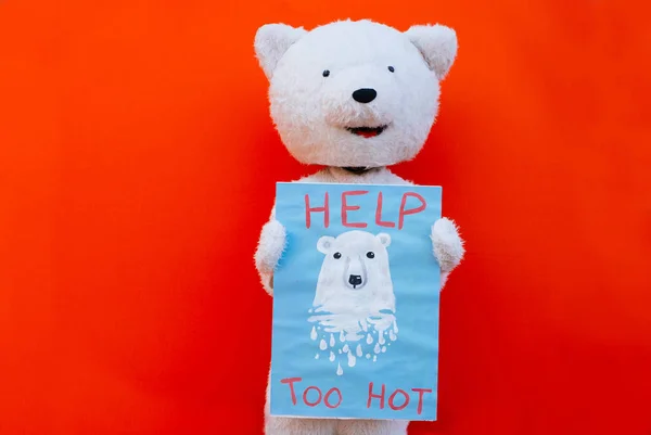 Caracterul ursului polar cu un mesaj pentru umanitate, despre globalul w — Fotografie, imagine de stoc