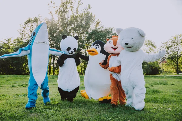 Group of animals mascots doing party