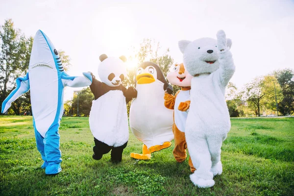Gruppo di animali mascotte che fanno festa — Foto Stock