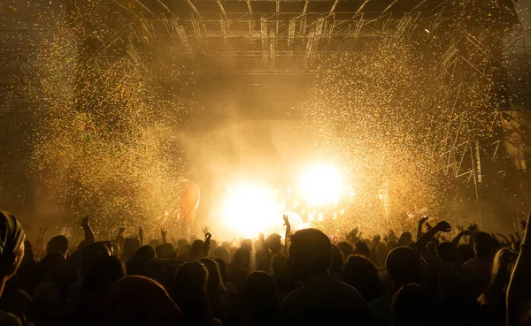 Tłum Urządzający Imprezę Koncercie Moltitude People Having Fun Event Strobe — Zdjęcie stockowe