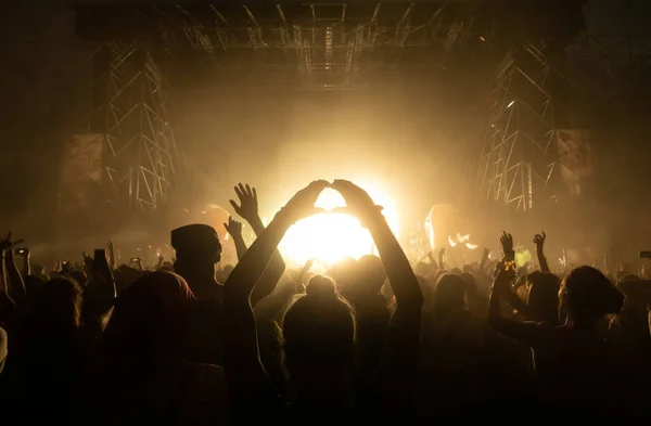 Crowd Having Party Concert Moltitude People Having Fun Event Strobe — Stock Photo, Image