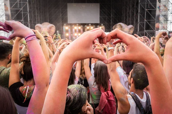 Crowd Fest Konserten Moltitude People Having Fun Event Strobe Lights — Stockfoto