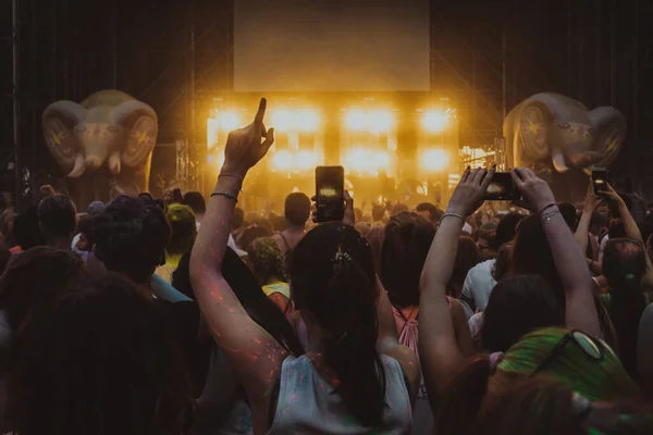 Crowd Fest Konserten Moltitude People Having Fun Event Strobe Lights — Stockfoto