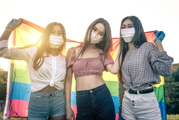 Group Asian Girls Going Out Quarantine Coronavirus Period Young Women — Stock Photo, Image