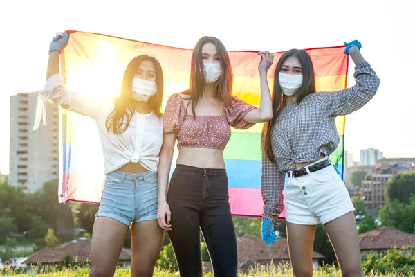 Group Asian Girls Going Out Quarantine Coronavirus Period Young Women — Stock Photo, Image