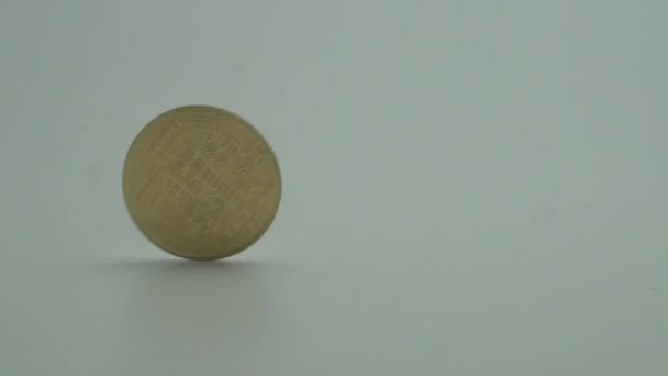 Gold coin Bitcoin BTC rotate on the white background in slow motion. Halving. Crypto currency. Money of the future — Stock Video