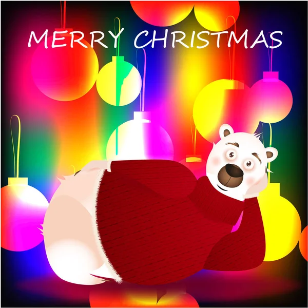 Merry Christmas banner with cute, funny bear on abstract background