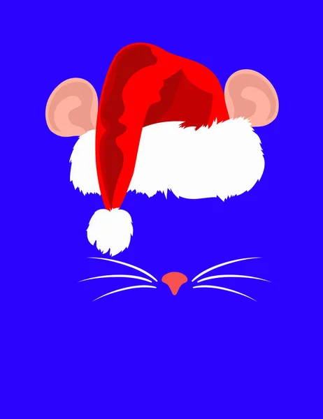 Nyårskort 2020 med bilden av Saint Nicholas mössa med råttor öron och näsa — Stock vektor